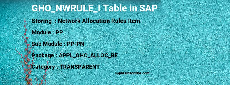 SAP GHO_NWRULE_I table