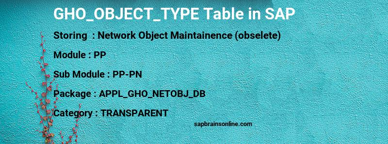 SAP GHO_OBJECT_TYPE table