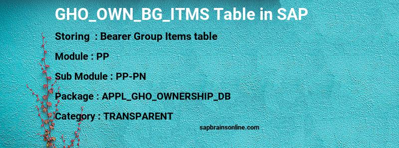SAP GHO_OWN_BG_ITMS table