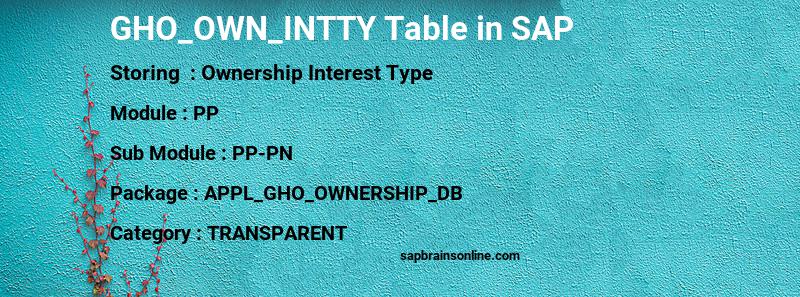 SAP GHO_OWN_INTTY table