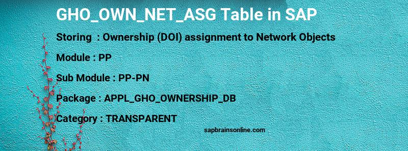 SAP GHO_OWN_NET_ASG table