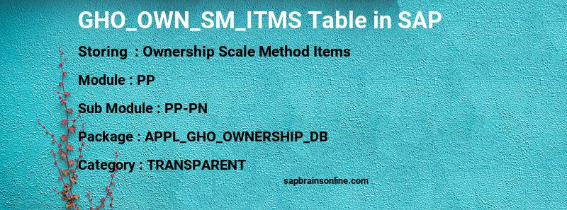 SAP GHO_OWN_SM_ITMS table