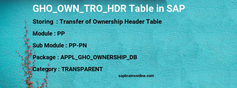SAP GHO_OWN_TRO_HDR table