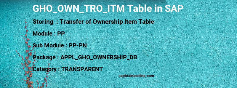 SAP GHO_OWN_TRO_ITM table