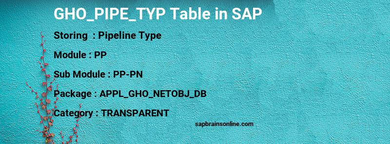 SAP GHO_PIPE_TYP table