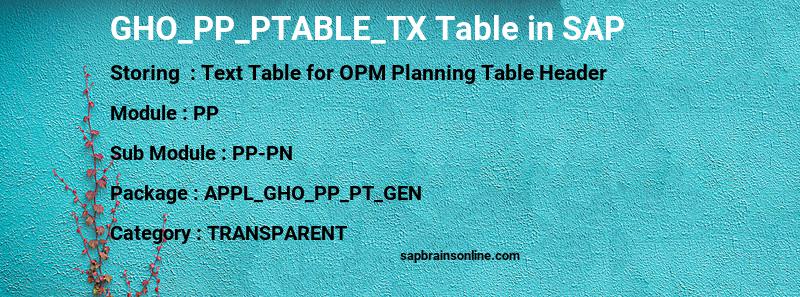 SAP GHO_PP_PTABLE_TX table