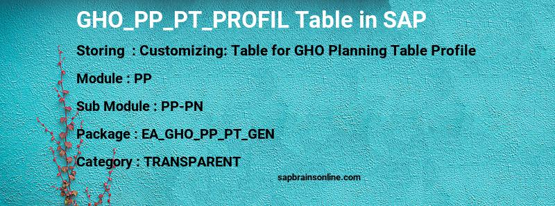 SAP GHO_PP_PT_PROFIL table