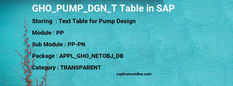 SAP GHO_PUMP_DGN_T table