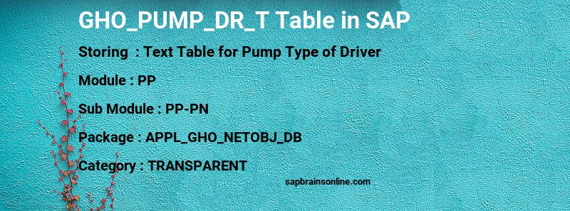 SAP GHO_PUMP_DR_T table