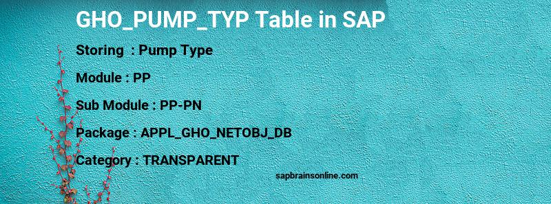 SAP GHO_PUMP_TYP table