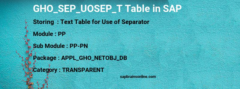 SAP GHO_SEP_UOSEP_T table