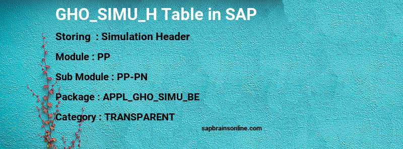 SAP GHO_SIMU_H table