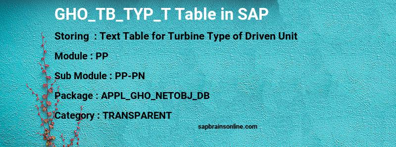 SAP GHO_TB_TYP_T table