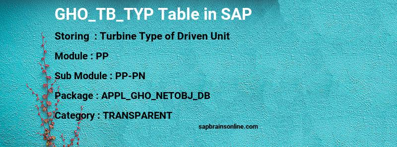 SAP GHO_TB_TYP table