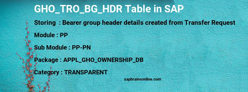 SAP GHO_TRO_BG_HDR table