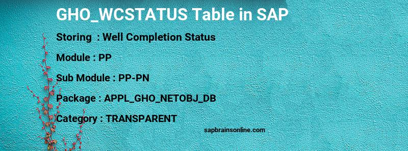 SAP GHO_WCSTATUS table