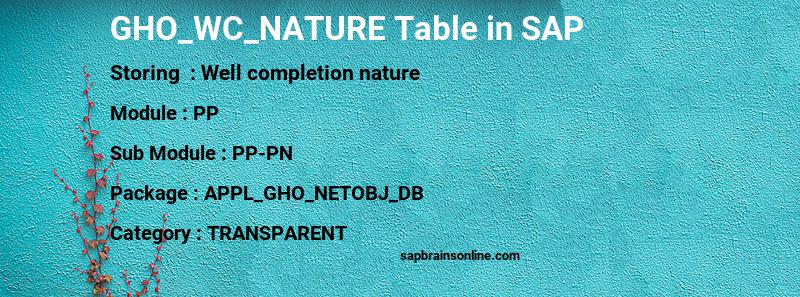 SAP GHO_WC_NATURE table