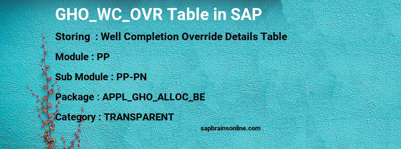 SAP GHO_WC_OVR table
