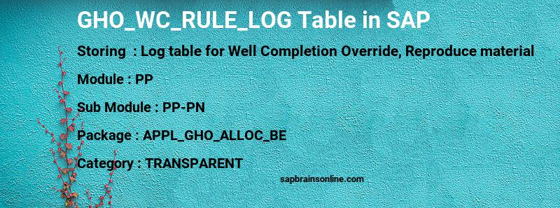 SAP GHO_WC_RULE_LOG table