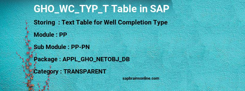 SAP GHO_WC_TYP_T table