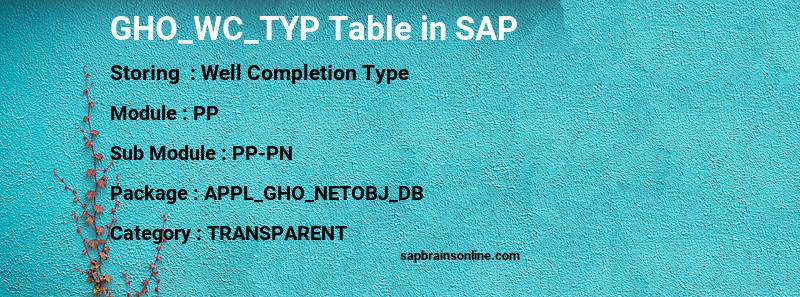 SAP GHO_WC_TYP table