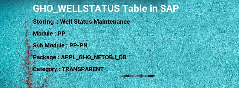 SAP GHO_WELLSTATUS table
