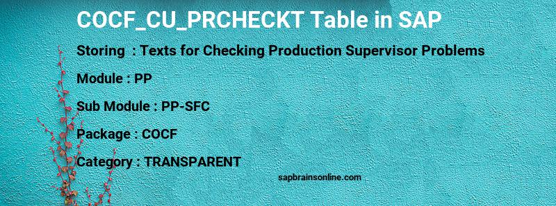 SAP COCF_CU_PRCHECKT table