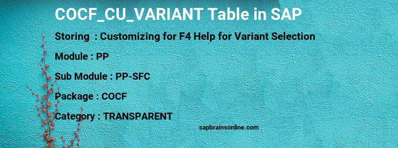 SAP COCF_CU_VARIANT table