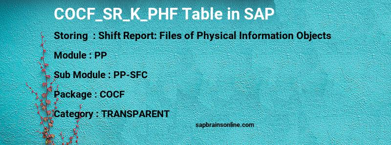 SAP COCF_SR_K_PHF table