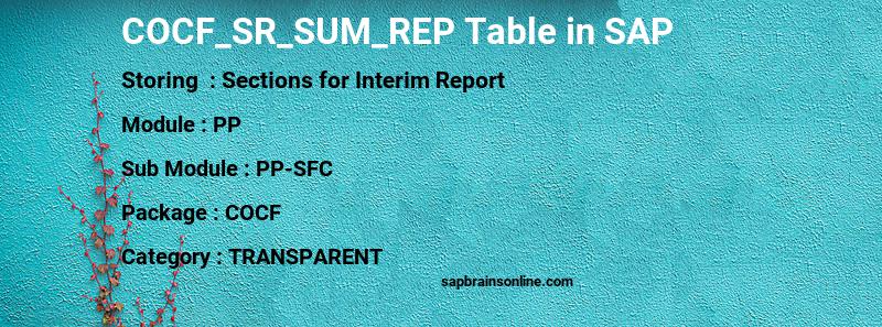 SAP COCF_SR_SUM_REP table