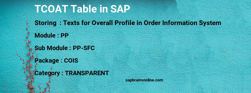 SAP TCOAT table