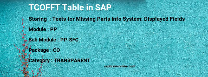 SAP TCOFFT table