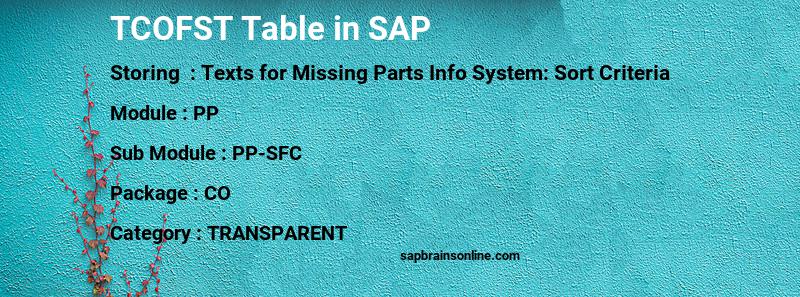 SAP TCOFST table