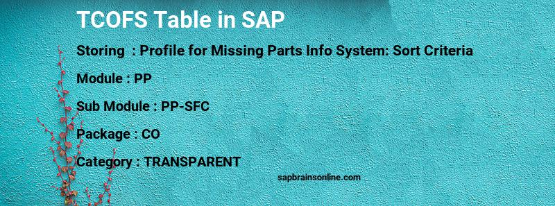 SAP TCOFS table