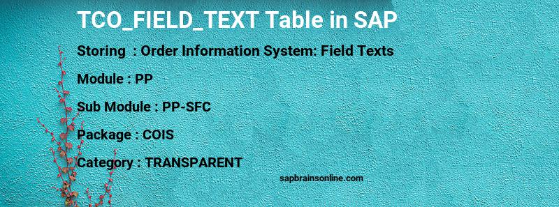SAP TCO_FIELD_TEXT table