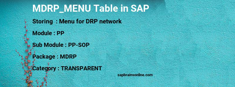 SAP MDRP_MENU table