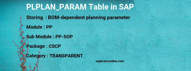 SAP PLPLAN_PARAM table