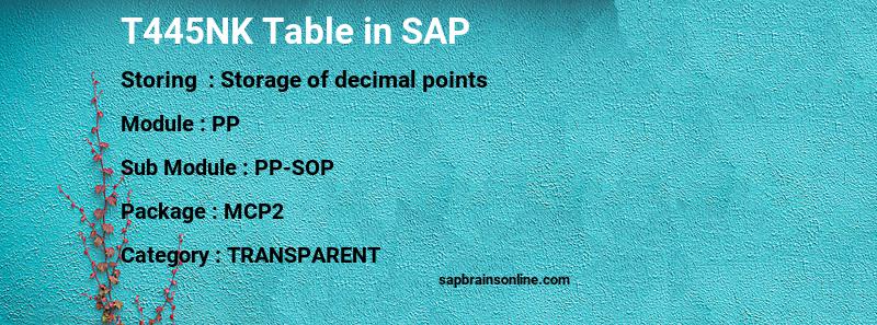 SAP T445NK table