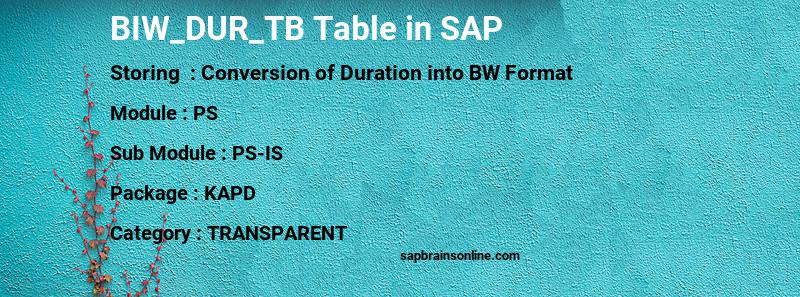 SAP BIW_DUR_TB table