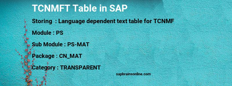 SAP TCNMFT table