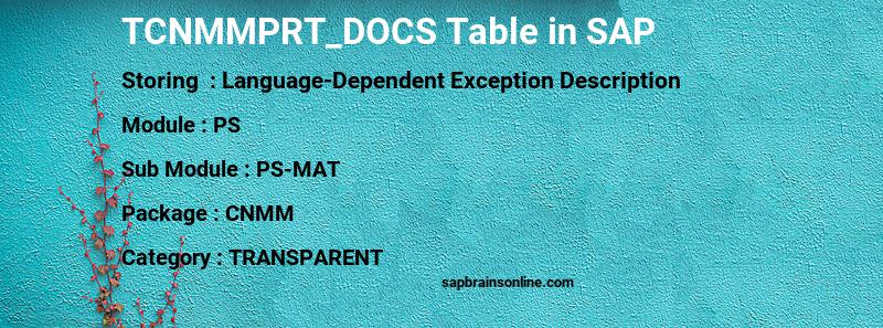 SAP TCNMMPRT_DOCS table