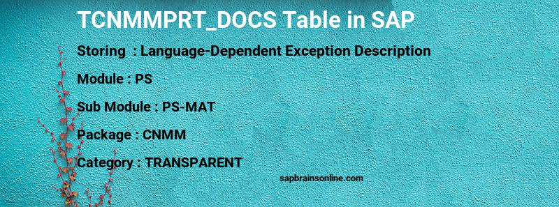SAP TCNMMPRT_DOCS table