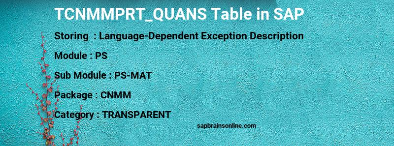 SAP TCNMMPRT_QUANS table