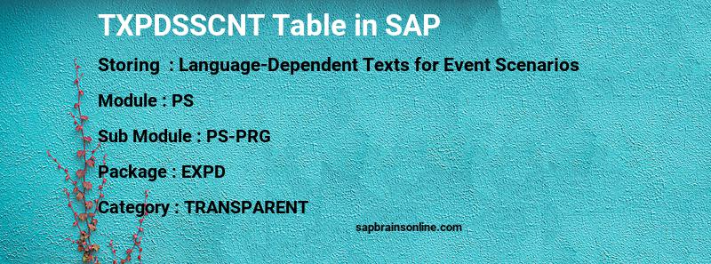 SAP TXPDSSCNT table