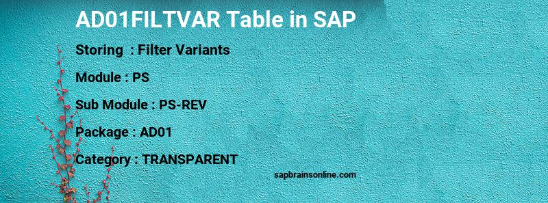 SAP AD01FILTVAR table