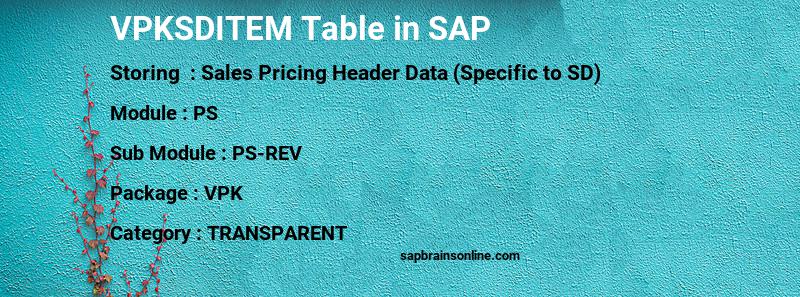 SAP VPKSDITEM table