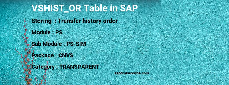 SAP VSHIST_OR table