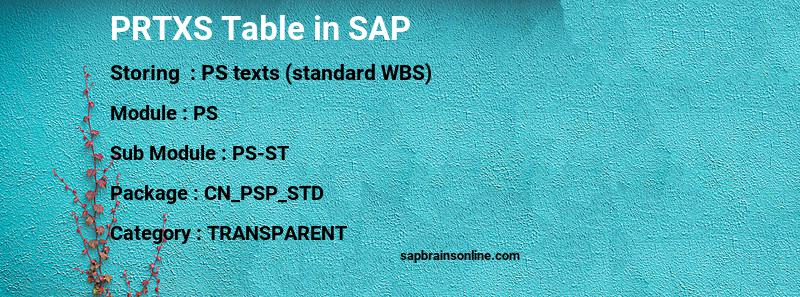 SAP PRTXS table