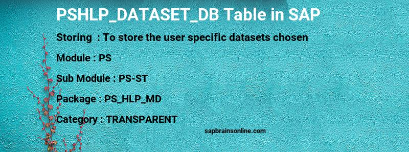 SAP PSHLP_DATASET_DB table