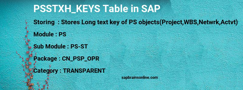 SAP PSSTXH_KEYS table